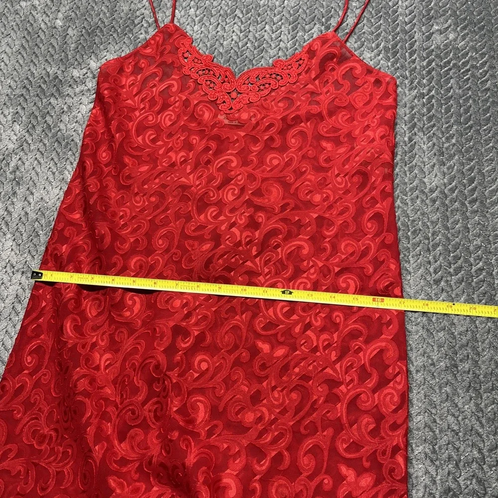 Lucie Ann Nightgown Red Brocade Small Slip Sheer Embroidered‎ Strappy Vintage